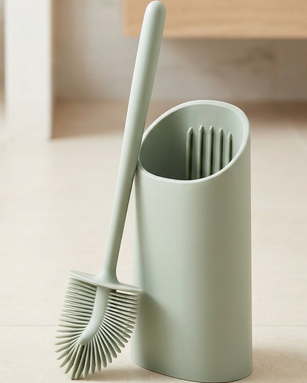 Wjfb Crescent Under Rim Silicone Toilet Brush Pedestal Sage - Lifestyle view