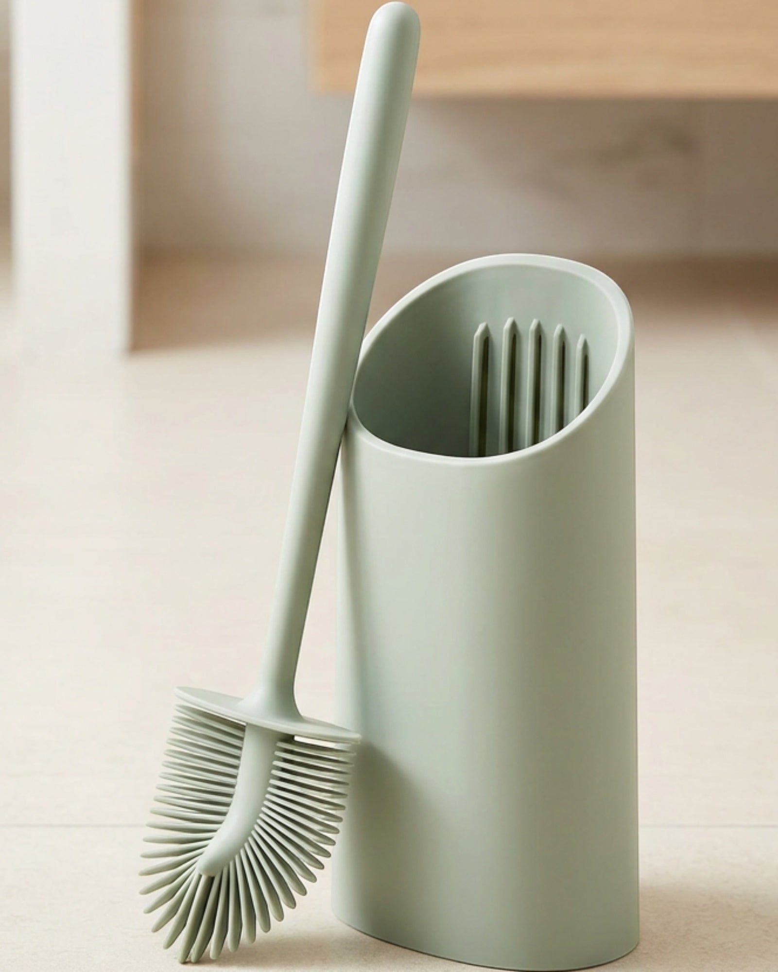 Wjfb Crescent Under Rim Silicone Toilet Brush Pedestal Sage - Lifestyle view