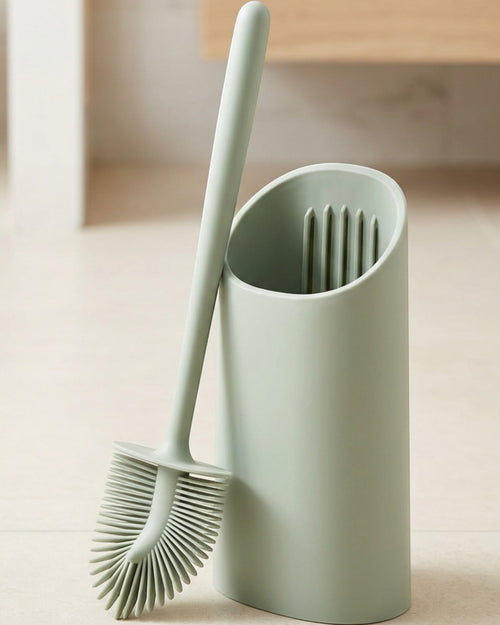 Wjfb Crescent Under Rim Silicone Toilet Brush Pedestal Sage - Lifestyle view