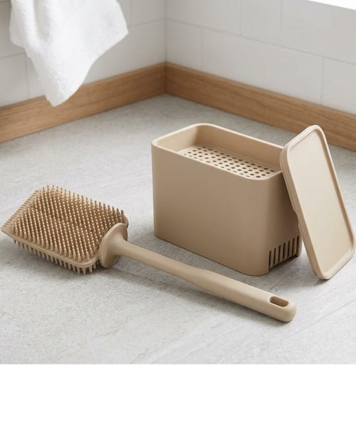 Wjfb Double Sided Flat Paddle Toilet Brush Split Base Sand - Lifestyle view
